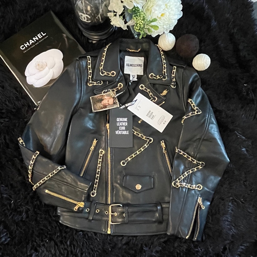 Moschino x H&M Limited Edition Leather with Gold chain link Jacket
